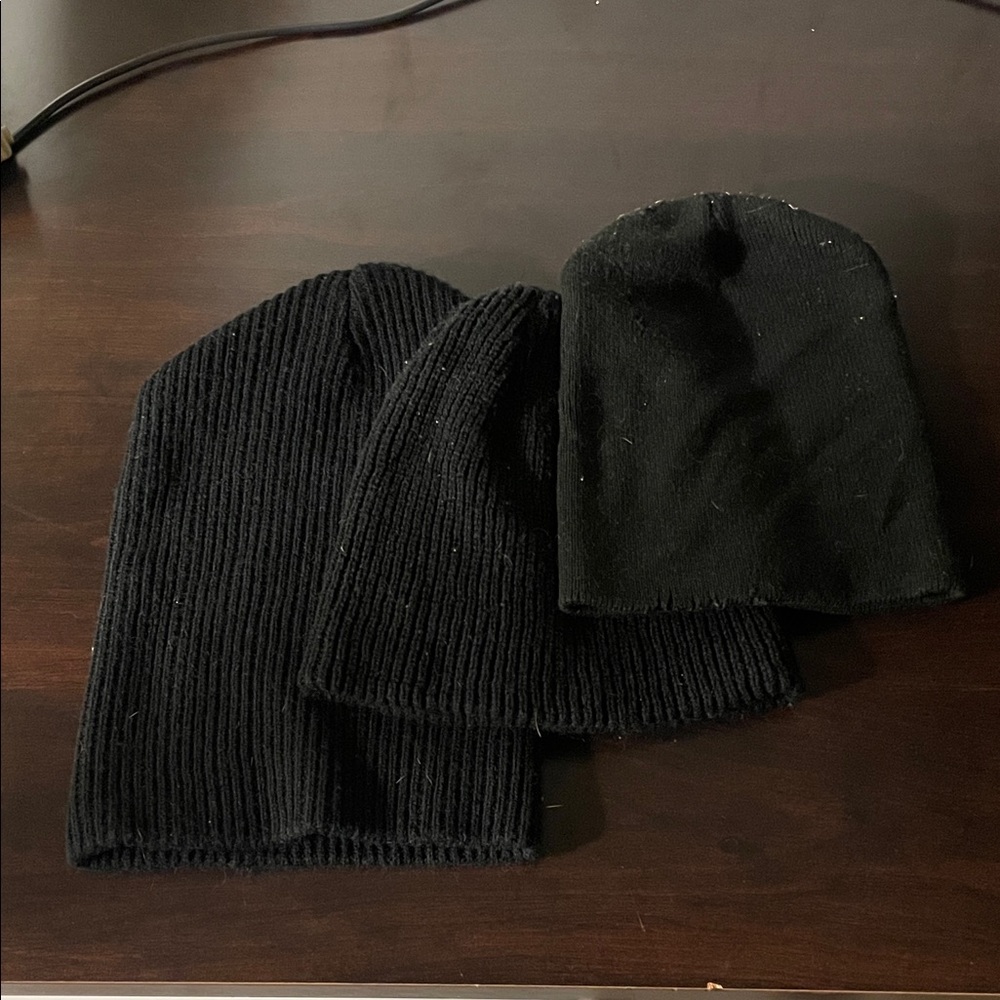 Set of Three Black Beanies